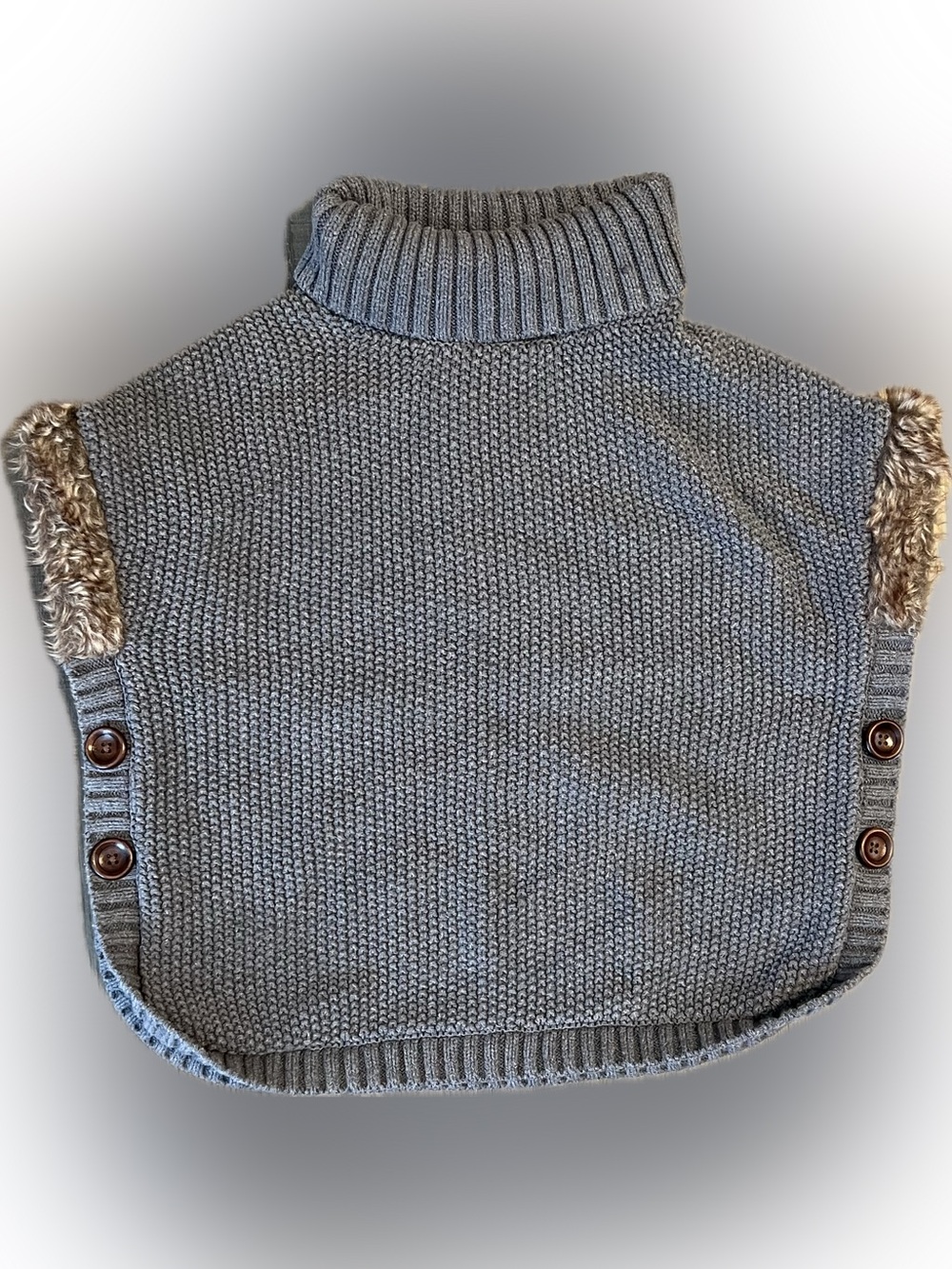 ⭐️Girls Fur Trim Shawl Sweater Aspen Button Sides Turtle Neck Cardigan Medium
